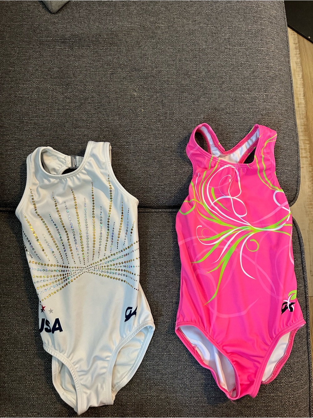 Girls' Athletic One-Piece Leotard in White and Hot Pink